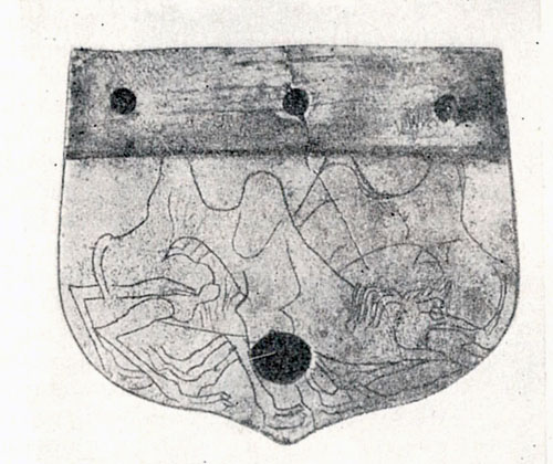 Малая костяная пластина со сценой схватки верблюдов. Из раскопок могильника близ Курган-тепе